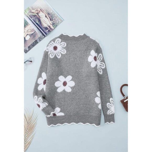 Women's Oversized V Neck Fuzzy Sweaters Grey Loose Long Sleeve Top - Picture 8 of 9